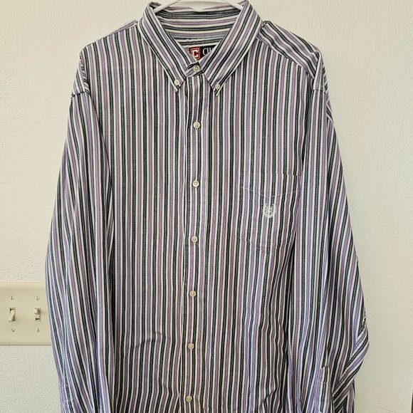 CHAPS Men's XXL Shirt Purple and Gray Stripes Button Down Long Sleeves - Picture 1 of 4